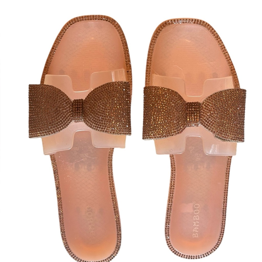 BAMBOO Pink Sparkle Bow Slide Jelly Sandals Size 9 new no box